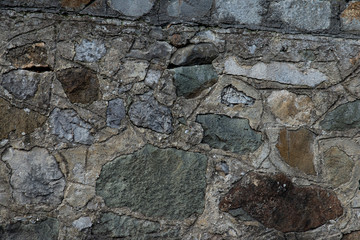 Texture of stone wall made of grey stones
