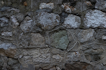 Texture of stone wall made of grey stones