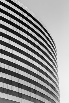 Modern building with rounded shapes in black and white
