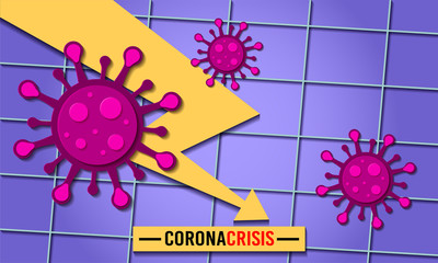 Coronavirus economic crash. 2020 financial crisis. Declining trend with bacteria cells. Covid-19 outbreak. World economy collapse. Coronavirus financial crisis. Quarantine in USA, Europe, Asia.