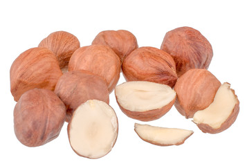 Hazelnuts isolated on white background