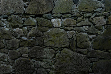 Texture of stone wall made of grey stones