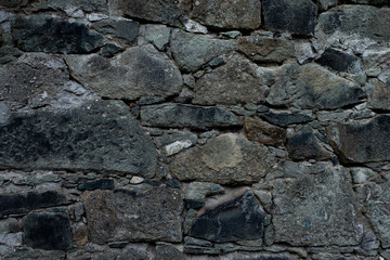 Texture of stone wall made of grey stones