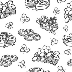 Hand drawn vector illustration of Georgian food. Seamless pattern isolated on white background.