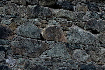 Texture of stone wall made of grey stones