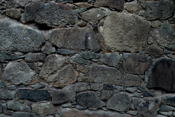 Texture of stone wall made of grey stones