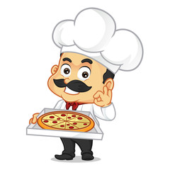 Chef cartoon serving pizza