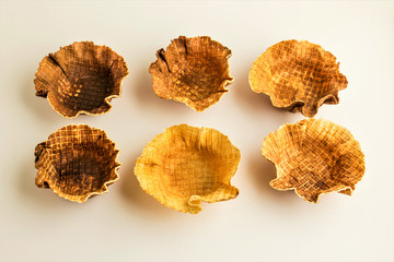Sweet crispy waffle bowls of ice-cream on the white background,top view