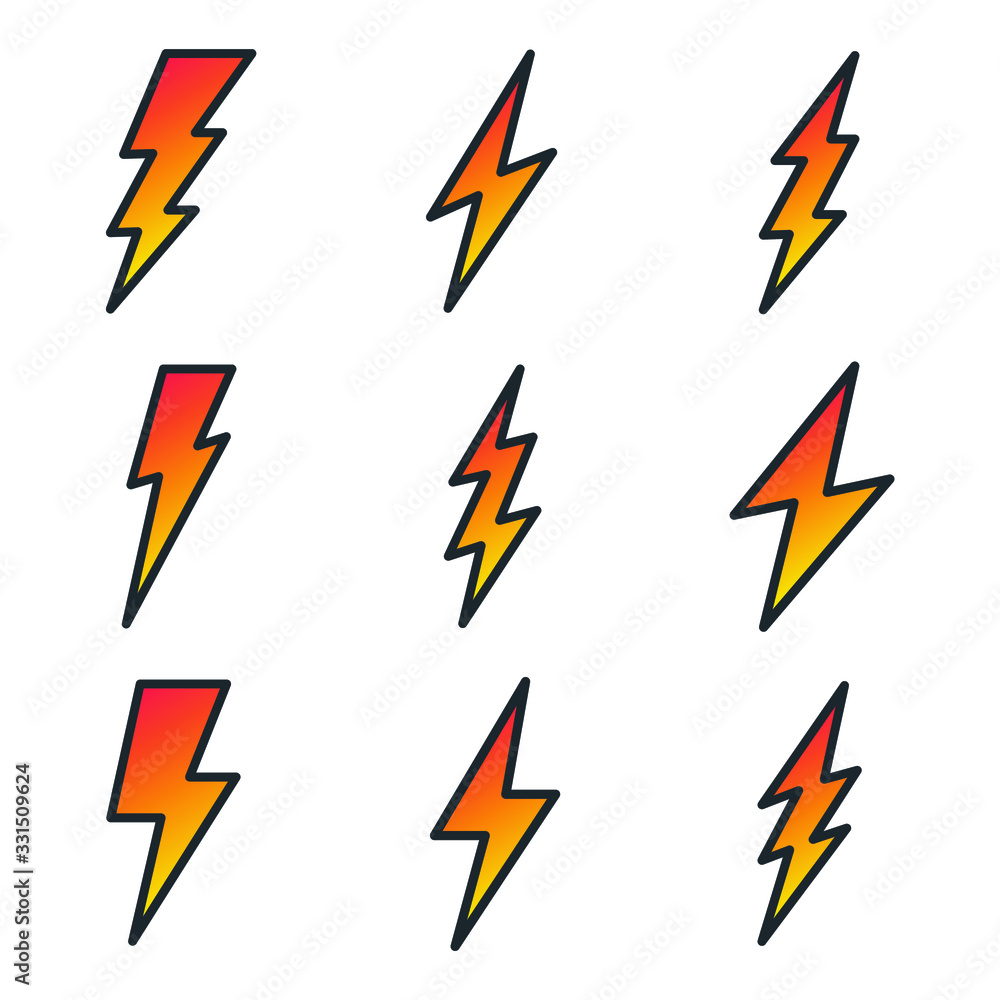 Poster electric power icon vector sign isolated color editable. flash thunder and bolt lighting elements sy