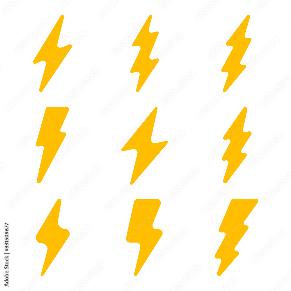 Poster electric power icon vector sign isolated color editable. flash thunder and bolt lighting elements sy