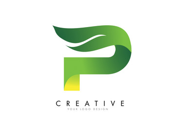 Letter P with eco leaf concept design.