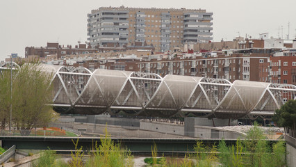 Images of sustainable urban park, Madrid Rio multidisciplinary space for pedestrians.Madrid Rio at the height of Antonio Lopez