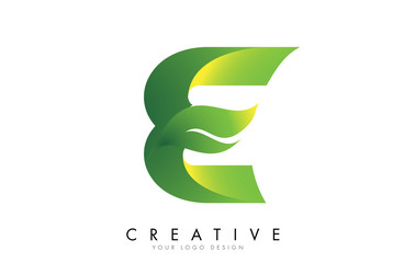 Letter E with eco leaf concept design.