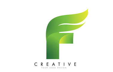 Letter F with eco leaf concept design.