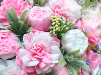 Close up peony flowers made soap. Original spa background. Mothers day, Womens day, Valentines day, birthday or wedding concept. Copyspace.