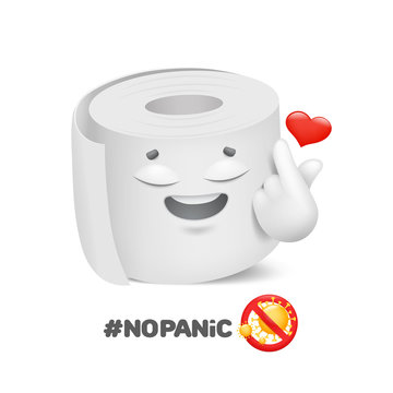 No panic. Roll of toilet paper emoji character. Coronavirus protection. 3d cartoon style