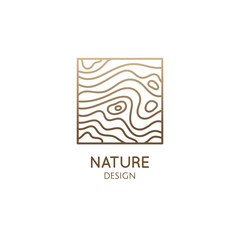 Pattern logo water template. Vector square icon of water or wood structure with wavy lines. Abstract ornamental emblem for business - travel, tourism and ecology concepts, health, yoga, massage