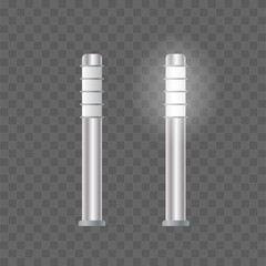 Street lights set vector. Realistic small pillar-shaped light fixtures.