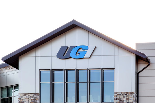  King of Prussia, Pennsylvania, USA - March 2, 2020: Sign of UGI headquarters in King of Prussia, Pennsylvania, USA. UGI Corporation is a natural gas and electric power distribution company. 