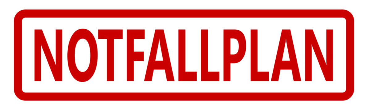 Stempel rot mit Druck NOTFALLPLAN  auf wei&szlig;em Hintergrund