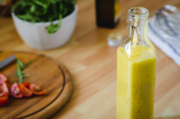 A bottle of homemade vinaigrette