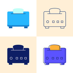 Toaster with bread icon set in flat and line styles