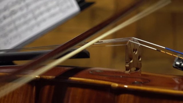 close-up video of a violinist's hands playing the violin or viola