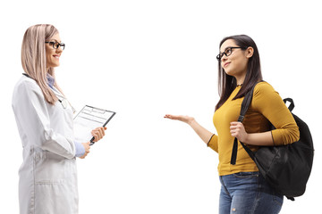 Student talking to a female doctor