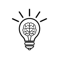 Brain Idea Lamp Icon Vector. Outline Brain Idea Lamp Sign. Isolated Contour Symbol Illustration