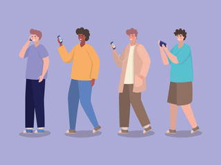 Obraz premium Boys with smartphones vector design