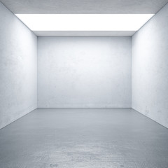 Room With Blank White Walls and Ceiling, Bright Gray Floor and Illumination. 3d Rendering.