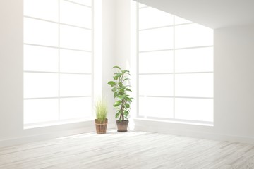 White empty room. Scandinavian interior design. 3D illustration