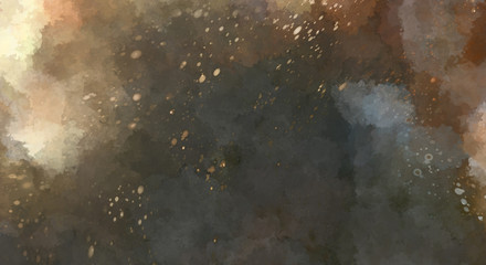 Watercolor painted background with blots and splatters. Brush stroked painting. 2D Illustration.