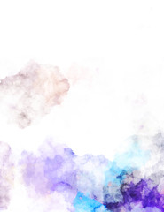 Watercolor painted background with blots and splatters. Brush stroked painting. 2D Illustration.