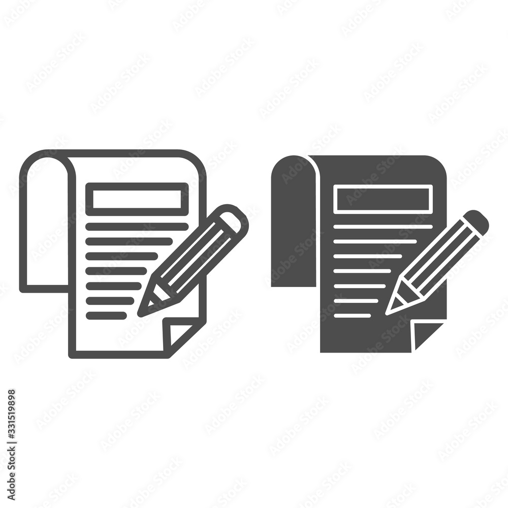 Poster contract signature line and solid icon. agreement document with rules and pencil symbol, outline sty