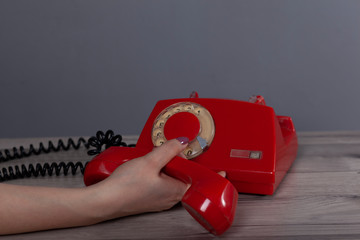 woman hand vintage phone