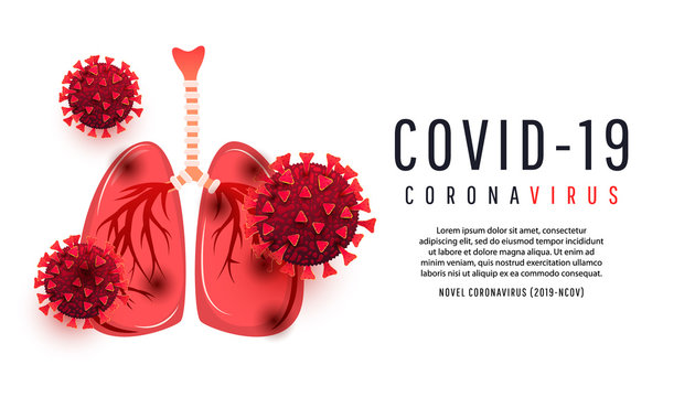 Cartoon human lungs infected with coronavirus bacterium cells isolated on white background with copispea. Vector illustration. 2019-nCoV Novel Coronavirus Bacteria