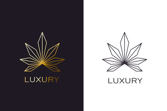 Gold cannabis plant logo. Luxury golden style