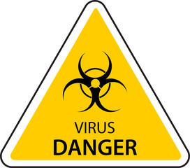 Yellow shield with a virus symbol and the text Virus Danger - Vector