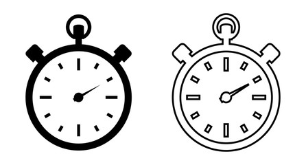 Stopwatch Timer Vector Icon Set Silhouette and Outline Isolated on White Background