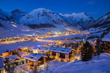 Evening view of Livigno during the winter season