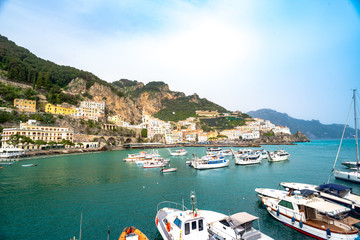 Fototapeta na wymiar Boats on Amalfi Coastline