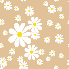 Fototapeta na wymiar Vector romantic pattern background with daisies in a flat style. Seamless pattern of daisies on a colored background, children’s, print, textile, floral print