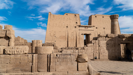 Edfu is the site of the Ptolemaic Temple of Horus and an ancient settlement. Egypt. Edfu also spelt Idfu, and known in antiquity as Behdet. - obrazy, fototapety, plakaty