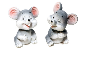 A statuette of mouse isolated. A ceramic figurine mice isolated.