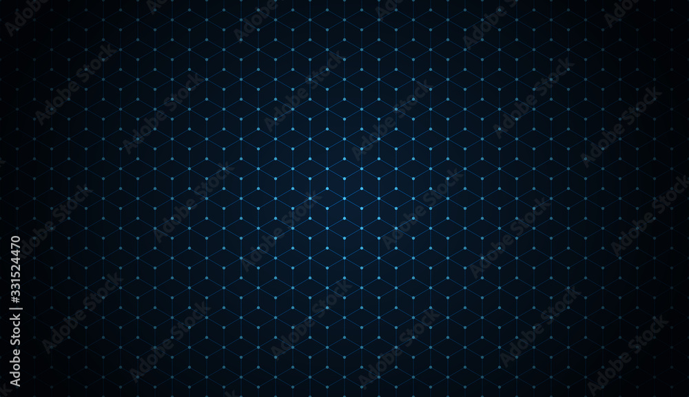 Aufkleber dark blue blockchain technology background with dots and hexagons