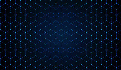 dark blue blockchain technology background with dots and hexagons