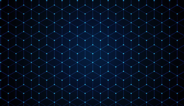 dark blue blockchain technology background with dots and hexagons