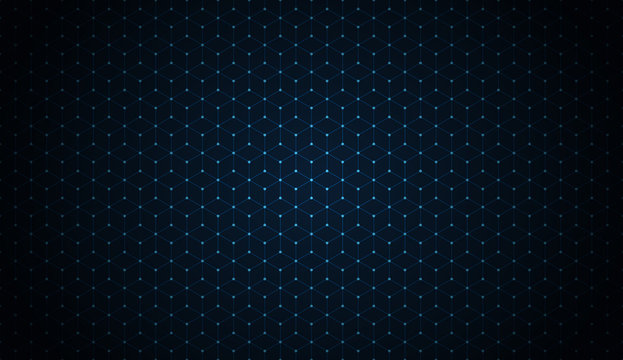 dark blue blockchain technology background with dots and hexagons
