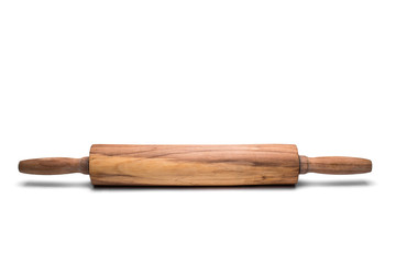 Wooden rolling pin on white background